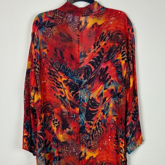 Chico's Design Vintage Rust/Orange/Blue Sheer Duster Mixed Animal Print; Size 3 - Picture 10 of 15